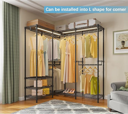 VIPEK V40L Clothes Rack with Dimmable LED Lights, 3000K Warm White, Heavy Duty Clothing Rack for Hanging Clothes Portable Closet Wardrobe Freestanding Closet Rack for Bedroom, Max Load 890lbs, Black