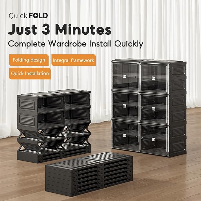 Black Shoe Rack Organizer Cabinet for Closet Entryway,Clear Shoe Storage Boxes Stackable Sneaker Storage with Door Easy Assembly Shoe Cabinet with Lids Large 7 Tiers 28 Pairs