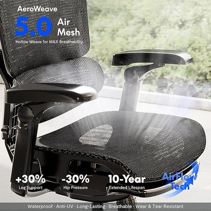 FLEXISPOT ErgoX-PRO Ergonomic Office Chair with Footrest Grey – AeroWeave 5.0 Mesh Seat, 5D Lumbar, 7D Armrests, 4D Headrest, 551LBS Capacity – Office, Gaming, Home
