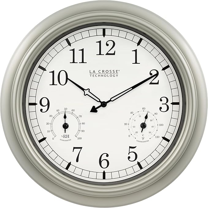 La Crosse Technology WT-3181PL-Q Quartz Time Analog Indoor/Outdoor Wall Clock, 18"