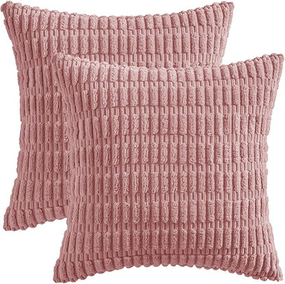 MIULEE Pack of 2 Corduroy Decorative Throw Pillow Covers 16x16 Inch Soft Boho Striped Pillow Covers Modern Farmhouse Home Decor for Sofa Living Room Couch Bed Blush Pink Spring Valentine Decor