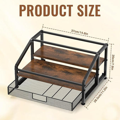 Alyoen Coffee Syrup Organizer Rack, 3-Tier Coffee Station Organizer for Countertop, Coffee Bar Organizer with 35K Cup Storage Basket, Coffee Syrup Holder Stand for Coffee Bar Accessory, Syrup - Wine