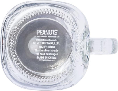 Silver Buffalo Peanuts Snoopy Glass Jar with Lid and Straw, 21 Ounces