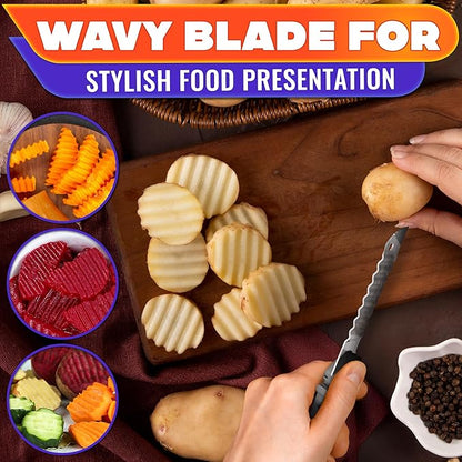 6-in-1 Cutting Board Scissors - Stainless Steel Kitchen Tool with Ribbed Blade, Automatic Spring & Safety Lock - Slice Meat, Fish, Bread, Veggies & Fruit on the Spot - Dishwasher Safe Cheese Scissors