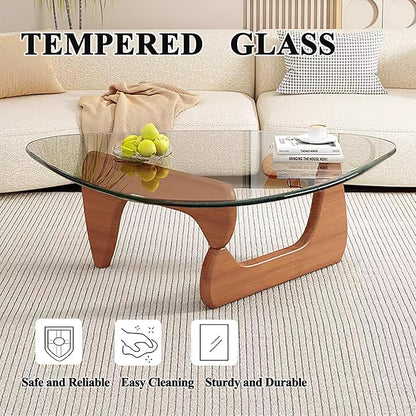 Modern Glass Coffee Table, Mid Century Small Coffee Table, Coffee Table for Living Room,Suitable for Bedroom Living Room Reception Office Tables (Walnut/Transparent, Small)