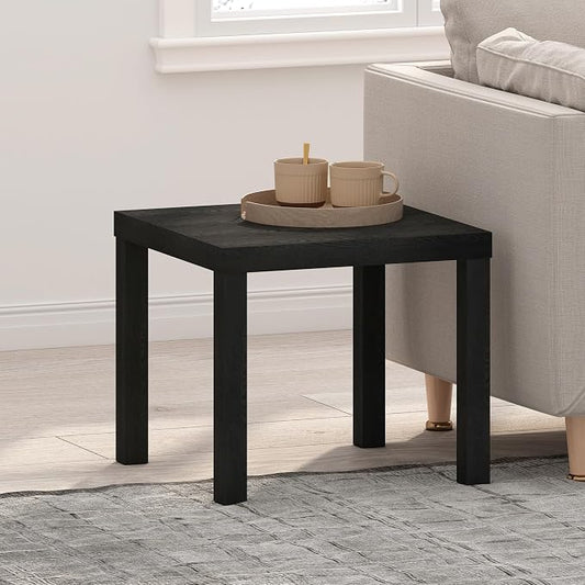 Furinno Classic Side Table, Square Modern End Table with 1.8 Thick Tabletop, Simple Night Stand, Bedside Table, Toolless Assembly, for Living Room, Bedroom, Classic Black