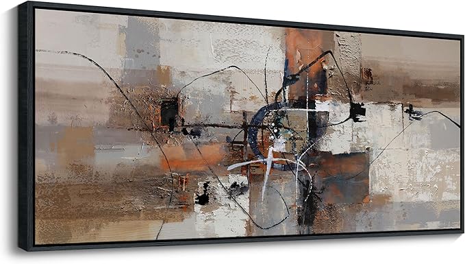 YDYSUNE Abstract Painting Wall Art Textured Picture for Living Room Orange Home Bedroom Decoration Modern Framed Extra Large Artwork Decor 70x31IN Brown Gray Wall Decoration