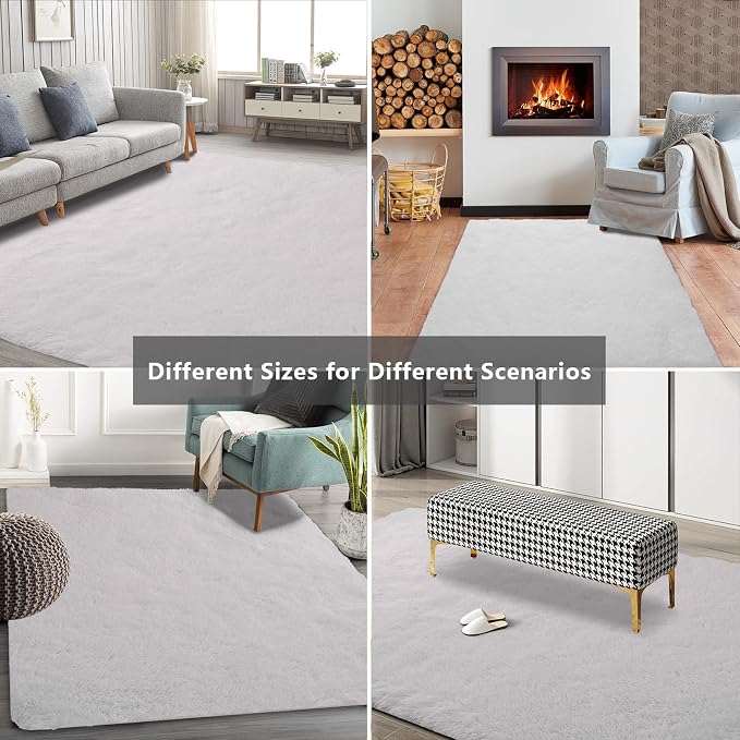 Shag Area Rugs for Bedroom Living Room,5X8 Ultra Soft White Fluffy Area Rugs for Dorm,Indoor Carpet Plush Rugs for Home Decor,White