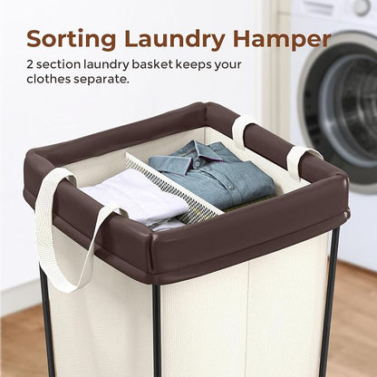 160L Rolling Laundry Basket with Wheels, 2-Section Rolling Laundry Hamper with Wheels, Double Laundry Hampers Cart on Wheels for Clothing Organizer, Hotel, Bedroom, Bathroom and Dorm, Beige