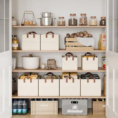 StorageWorks Storage Bins, Shelves Baskets for Organizing, 45L Extra Large Fabric Closet Organizers with Handles, Metal Frame, Beige?Texture?, 2-Pack