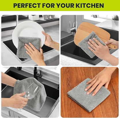 12 Pack Cleaning Cloth,Ultra Soft Absorbent Quick Drying Microfiber Cleaning Rags,No Scratches,Reusable,Washable,Lint Free Cleaning Towels for Kitchen,Window,Glass,car,11.8"×11.8"(Dark Grey)