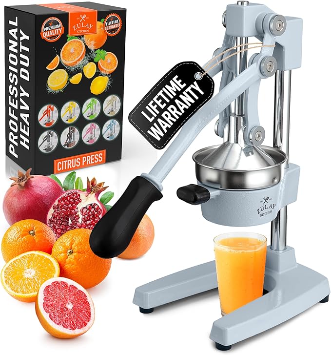 Zulay Kitchen Cast Iron Juicer - Heavy Duty Manual Juicer with Detachable Strainers for Easy Cleaning, Orange Juice Press for Citrus Fruits, Perfect for Bartenders, Juice Lovers & Health Enthusiasts