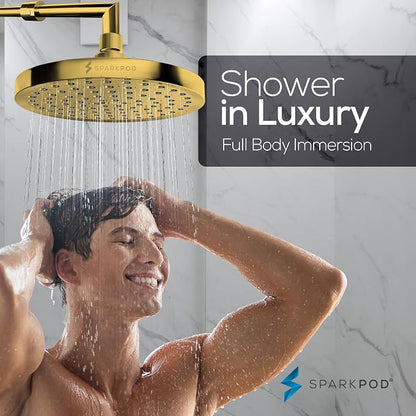 SparkPod Rain Shower Head, 8 Inch Round | High Pressure Shower Heads, 90 Nozzle (Touch-to-Clean), Adjustable Showerhead, No-tool Universal Connection