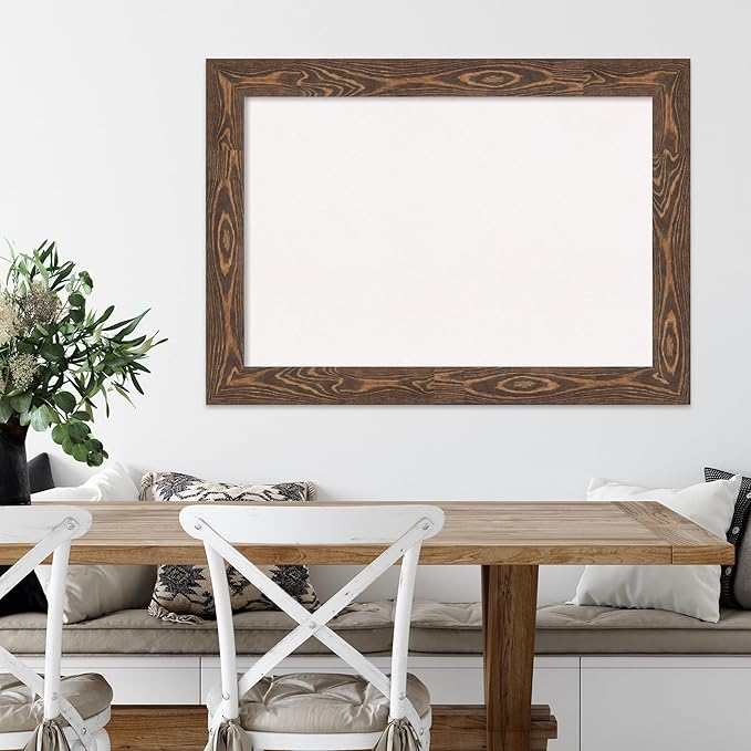 Amanti Art White Cork Board for Wall, 30x42 Vision Board with Brown Wood Frame, Large Corkboard Office Decor for Home Organization, Rustic Farmhouse Corkboard Pinboard to display items for home