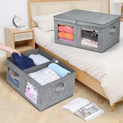 Univivi Large Foldable Fabric Storage Bins with lids [2-Pack] Collapsible Closet Storage Box for Clothes, Closet Organizer with Handles, Storage Cube Basket for Home, Bedroom (Grey, 24" x17" x 12")