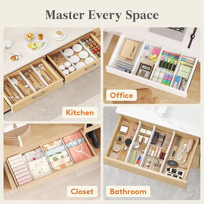 Lifewit Drawer Dividers for Clothes, 3.2" High 10.5"-16.5" Expandable Dresser Drawer Organizers, Adjustable White Plastic Separators for Kitchen, Cabinet, Nursery, Socks & Underwear Storage, 4 Pack