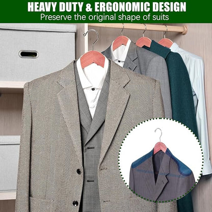 Amber Home 10 Pack American Red Cedar Wood Coat, Suit Hangers with Extra Wide Shoulder, Wooden Jacket Clothes Hanger Smooth Deluxe Aromatic Natural Cedar with Non Slip Velvet Pant Bar