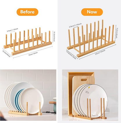 HBlife 4pcs Heighten and Widen Bamboo Dish Dying Rack Pot Lid Plate Organizer Holder for Cabinet, Cutting Board Stand Drainer Storage Plate Rack for Dish, Pot Lid, Bowl, Cup, Cutting Board and Books