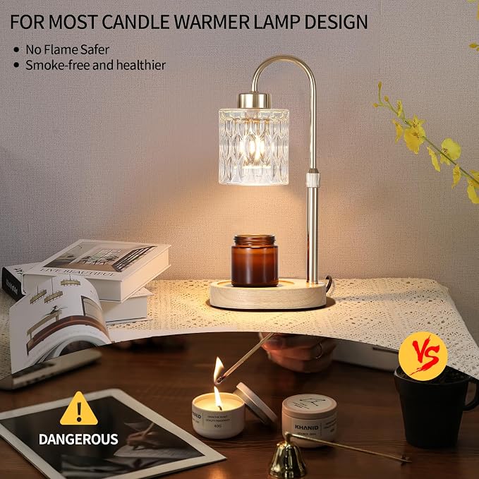MEIXISUE Gold Candle Warmer Lamp with Dimmer and Timer,Home Decor Lamp for Scented Jar,Electric Wax Melt Warmer,Mother's Day/Birthday/Christmas Gifts for Mom/Wife,Adjustable Height,with 2 Bulbs