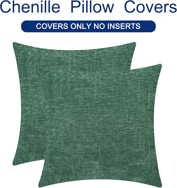 CaliTime Christmas Throw Pillow Covers Decorative 26 X 26 Inches Pack of 2 Cozy Chenille Cushion Cases for Couch Sofa Bed Living Room Home Dark Green