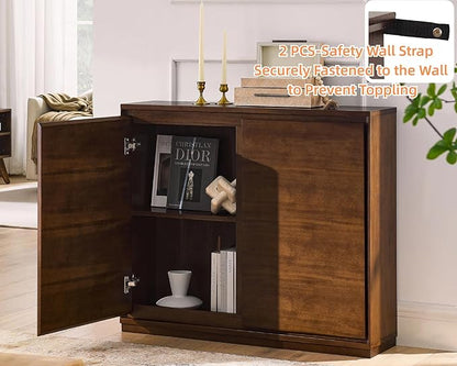 LKTART Mid Century Modern Sideboard Buffet Cabinet, Narrow Credenza Storage Cabinet,Media Console Coffee Bar Table for Living Room,Entryway,Kitchen,Walnut