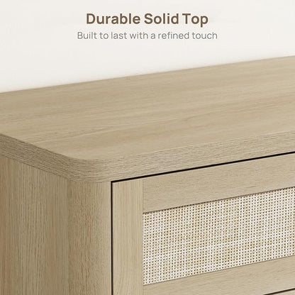 SICOTAS 4 Drawer Dresser for Bedroom-40.59'' Tall Rattan Bedroom Dressers with Oversized Drawers, Boho Wooden Chest of Drawers, Push-to-Open Storage Dresser for Closet, Nursery, Sand Oak