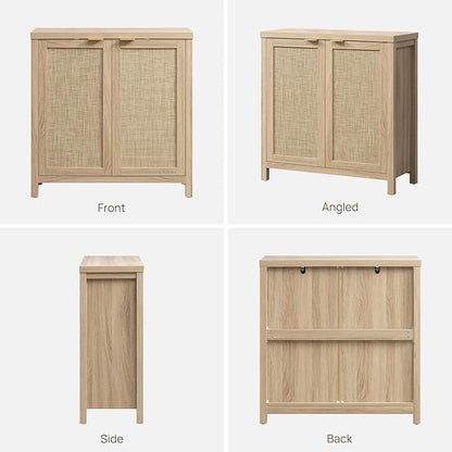 SICOTAS Rattan Sideboard Buffet Cabinet with Large Storage - Boho Credenza Coffee Bar Cabinet with Adjustable Shelves, Buffet Console Table for Kitchen Living Room Hallway - Natural