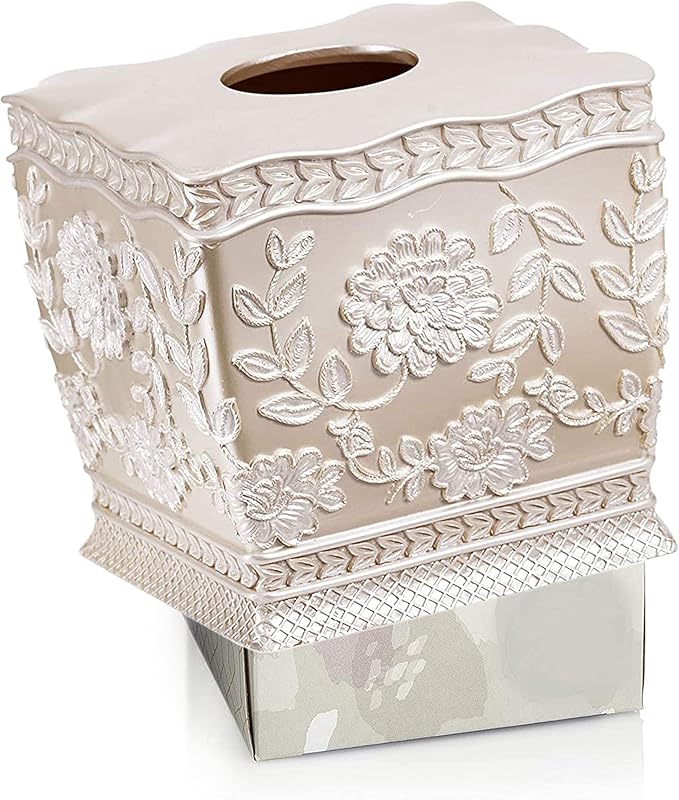 Resin Tissue Box Cover for Modern Home Decor - Minimalist Square Tissue Box Holder for Guest Room, Bedroom, Bathroom, Tabletop & Office - Durable and Aesthetic Tissue Holder, Rose Vine
