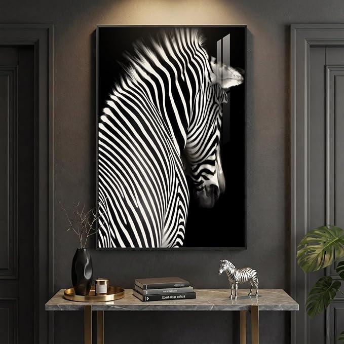 Framed Black and White Wall Art, Modern Animal Potrait Prints Paintings Artwork for Walls, Contemporary Minimalist Zebra Photography Pictures for Living Room Dining Bedroom Hallway Home Decor 24x36 In