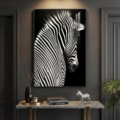 Framed Black and White Wall Art, Modern Animal Potrait Prints Paintings Artwork for Walls, Contemporary Minimalist Zebra Photography Pictures for Living Room Dining Bedroom Hallway Home Decor 24x36 In