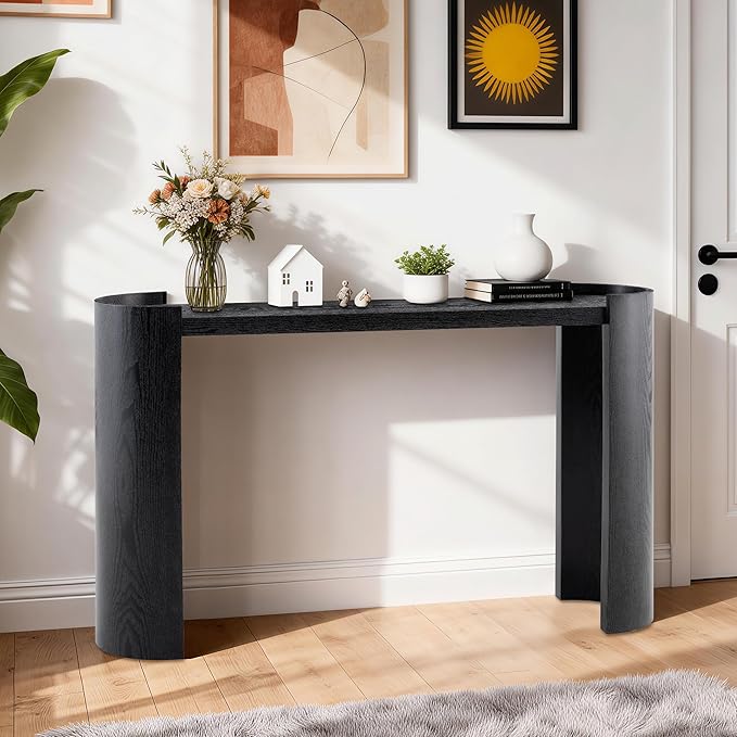 53 Inch Console Table, Modern Entryway Table with Rounded Corners, Narrow Sofa Table Behind Couch for Foyer, Hallway, Living Room,Black