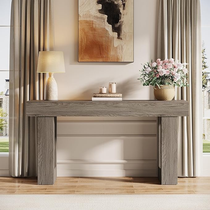 Tribesigns 63-Inch Long Console Table, Wooden Rectangular Sofa Table Behind The Couch, Farmhouse Entryway Table for Entrance, Hallway, Living Room (Grey)