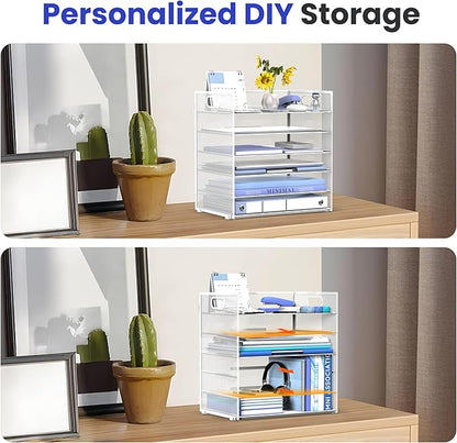 Daltack 6 Tier Paper Organizer for Desk, Paper Letter Tray Organizer for Desks, Mesh Desk File Organizers with Handle for Office, Home, School, White, 2 Pack