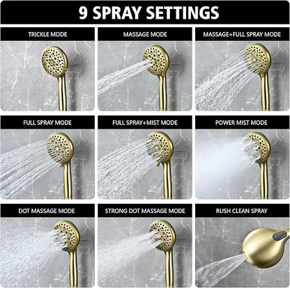sumerain Brushed Gold 9 inch Rain Shower System with Filtered Handheld Shower Head for Hard Water, Rough-In Valve Included