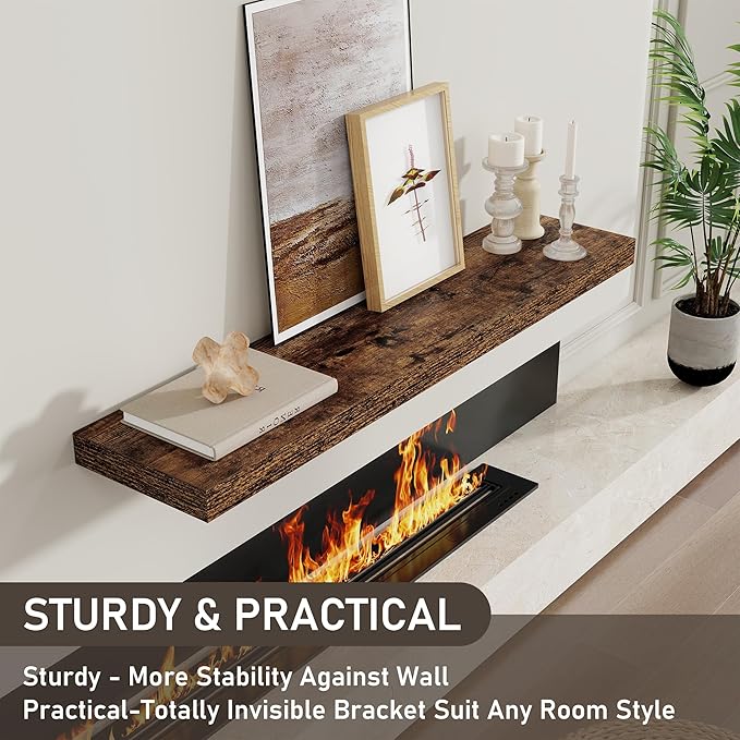 Fun Memories 40" Floating Shelves for Wall, 8 Inch Deep Floating Shelf for Books, Deep Bathroom Shelves Wall Mounted, Rustic Display Shelf for Kitchen, Bedroom, Living Room, Rustic Brown, 2 Pack