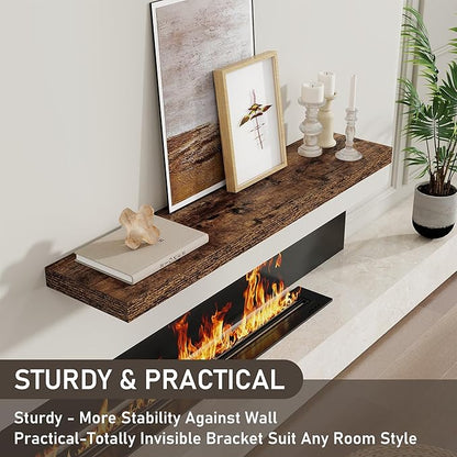 Fun Memories 40" Floating Shelves for Wall, 8 Inch Deep Floating Shelf for Books, Deep Bathroom Shelves Wall Mounted, Rustic Display Shelf for Kitchen, Bedroom, Living Room, Rustic Brown, 2 Pack