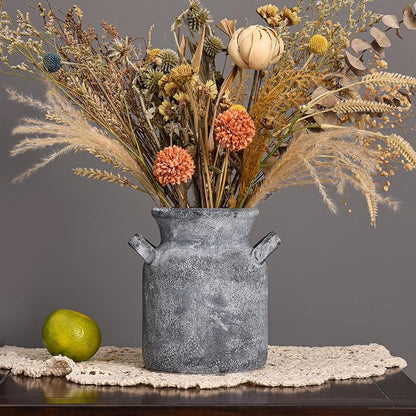 Quoowiit Ceramic Rustic Farmhouse Vase, Distressed Decorative Flower Vases for Home Decor, Ideal Shelf Decor, Black Boho Vase for Living Room Bedroom Kitchen Office Centerpiece Table Decorations