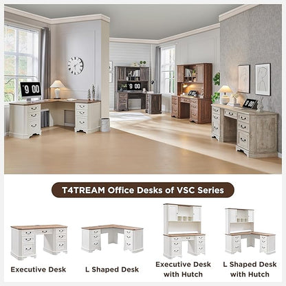 T4TREAM 59" Home Office Desk Hutch with Ample Storage, Only Match VSC Series Farmhouse Desk (Antique White)