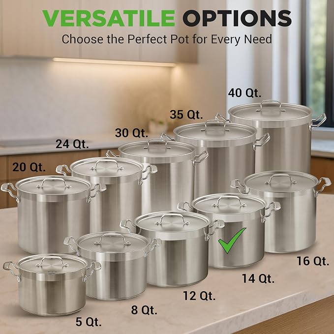 NutriChef Stainless Steel Cookware Stockpot - 14 Quart, Heavy Duty Induction Pot, Soup Pot with Stainless Steel Lid, Gas, Induction, Ceramic, Glass and Halogen Cooktops Compatible - NCSPT14Q