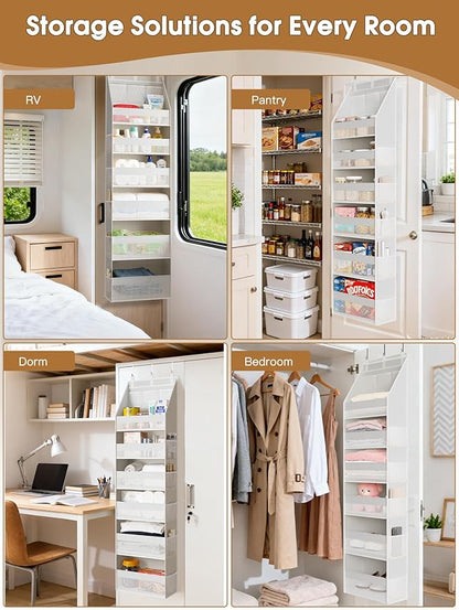 Criusia 2 Pack Over the Door Organizer, Heavy-Duty 6-Shelf Hanging Storage with 13 Mesh Pockets, 55lbs Capacity Behind the Door Storage for Nursery, Bathroom, Bedroom, and Dorm, White