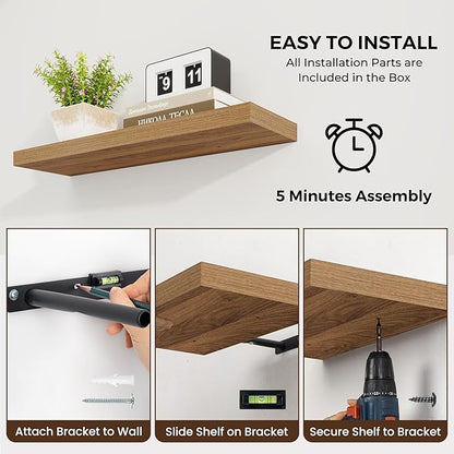 Dreamland 72 Inches Floating Shelves for Wall, 9.8" Deep Long Floating Shelves Set of 1, Large Display & Storage Shelf, Wall Shelf for Bathroom Bedroom Living Room Kitchen Office, Walnut