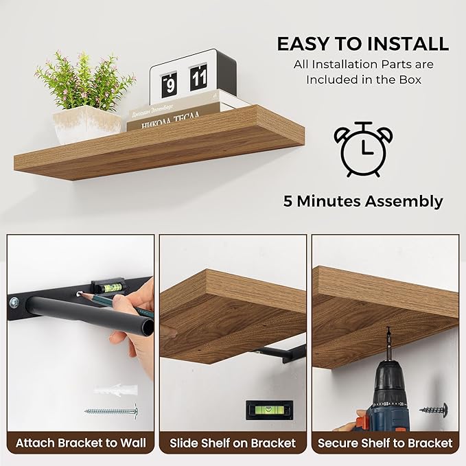 Dreamland 55 Inches Floating Shelves for Wall, 9.8" Deep Long Floating Shelves Set of 1, Large Display & Storage Shelf, Wall Shelf for Bathroom Bedroom Living Room Kitchen Office, Walnut