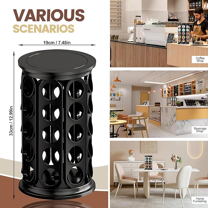 K Cup Holder, Coffee Pod Storage Carousel Stand Compatible with 40 Keurig K-Cup Pods, Home or Office Kitchen Counter Space-Saving Organizer (Black)
