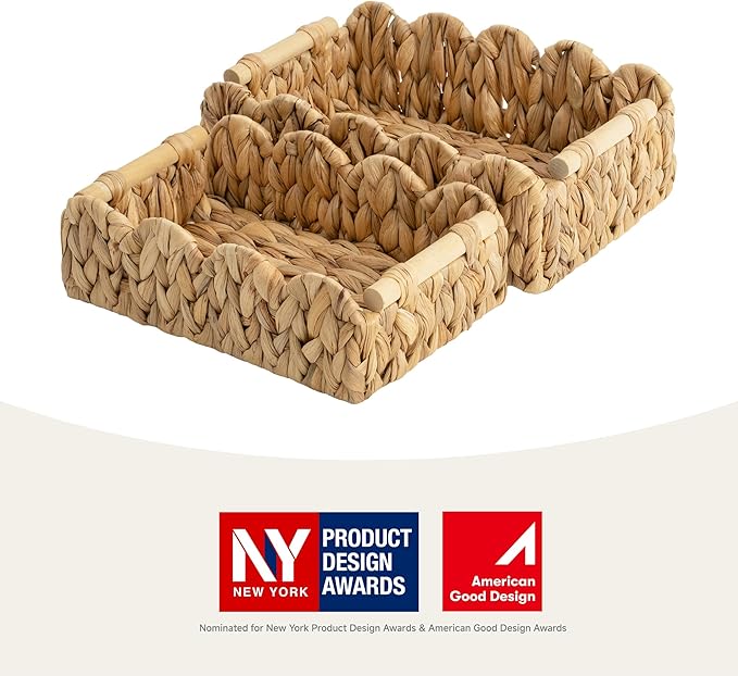 StorageWorks Toilet Paper Storage Basket, Living Room Organizers and Storage, Toilet Paper Basket with Wooden Handles, Small Water Hyacinth Scalloped Basket, Natural