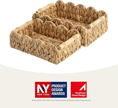 StorageWorks Toilet Paper Storage Basket, Living Room Organizers and Storage, Toilet Paper Basket with Wooden Handles, Small Water Hyacinth Scalloped Basket, Natural