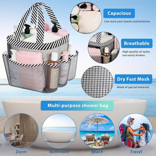 Attmu Mesh Shower Caddy Portable for College Dorm Room Camping Essentials, Shower Caddy Dorm with 9-Pockets, Large Capacity Hanging Basket Bathroom Bag for Toiletry, Swimming, Gym, Camp, Beach