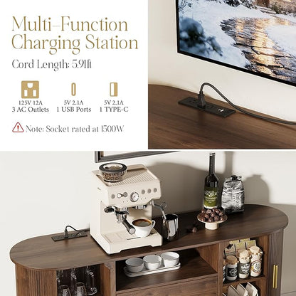 60" Sideboard Buffet Cabinet with Storage, Sliding Door & Adjustable Shelf, Modern Accent Sideboard Coffee Bar Console Table for Kitchen, Entryway and Living Room
