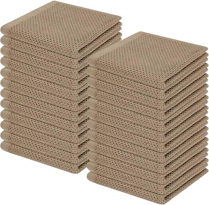 Homaxy 100% Cotton Waffle Weave Kitchen Dish Cloths, Ultra Soft Absorbent Quick Drying Dish Towels, 12 x 12 Inches, 24-Pack, Tan