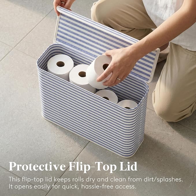 Lifewit 22L Toilet Paper Storage Holder for 9 to 12 Rolls, Foldable Fabric Toilet Paper Basket with Lid, Freestanding Bathroom Tissue Storage and Organization for TP, Towels and Toiletries, Dark Blue