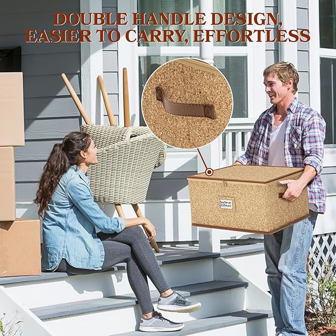 2 Pack Wine Glass Storage Box with Dividers, Hard Shell, Stackable Glassware Storage Containers with Handles & Label, 10'' Tall Stemware Storage Cases for 24 Wine Glasses, Moving & Home Storage